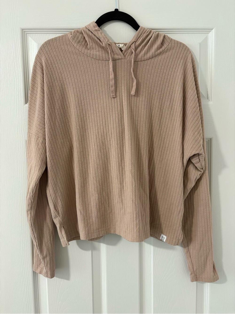 Roxy Tan Beige Pullover Long Sleeve Shirt With Hood Beach Casual Size L